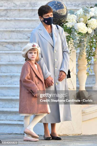 Princess Gabriella of Monaco and Princess Stephanie of Monaco attend the Monaco National day celebrations in the courtyard of the Monaco palace on...