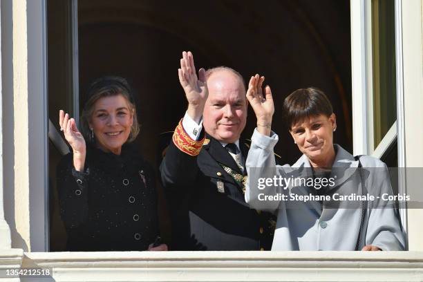 Princess Caroline of Hanover, Prince Albert II of Monaco and Princess Stephanie of Monaco appear at the Palace balcony during the Monaco National Day...