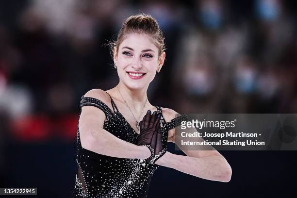 Alena Kostornaia of Russia competes in the Women's Short Program during the ISU Grand Prix of Figure Skating - Internationaux de France at Polesud...