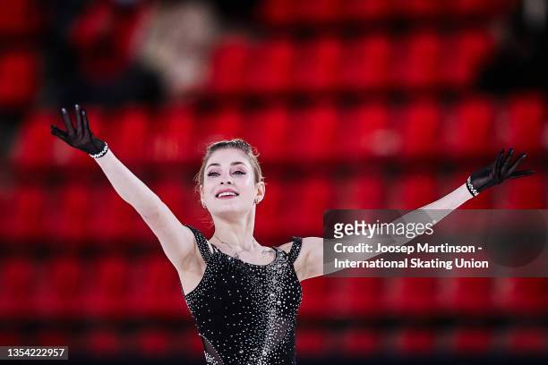 Alena Kostornaia of Russia competes in the Women's Short Program during the ISU Grand Prix of Figure Skating - Internationaux de France at Polesud...