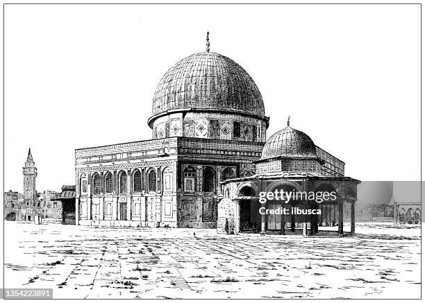 antique illustration: mosque of omar (jerusalem) - jerusalem stock illustrations