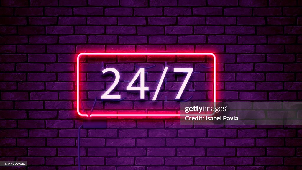 "24/7" message in neon lights
