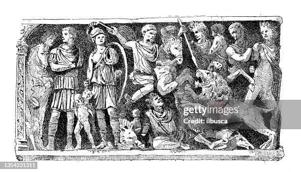 antique illustration: jovin bas-relief, reims - bas relief stock illustrations