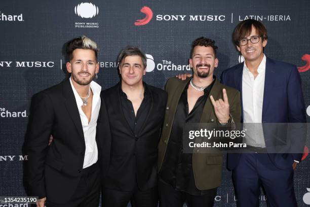 Ricky Montaner, Afo Verde, Mau Montaner and Alex Gallardo arrive at Sony Music Latin's Official El AfterParty on November 19, 2021 in Las Vegas,...