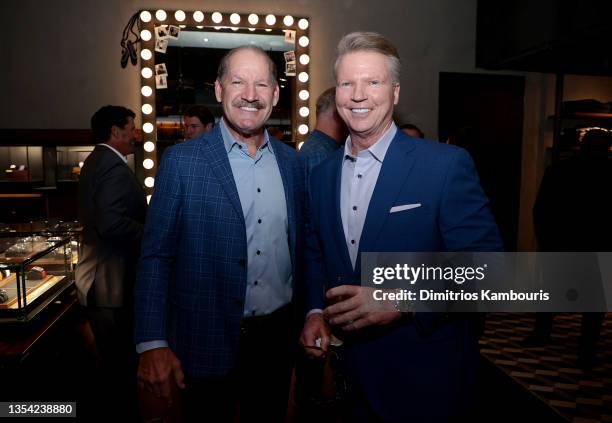 Breitling Local Ambassadors Bill Cowher and Phil Simms attend the Breitling Madison Avenue Grand Opening on November 18, 2021 at Breitling Madison...