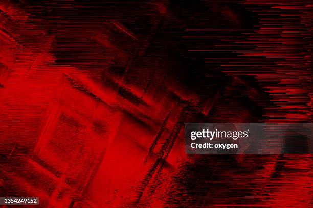 abstract black and red glitch distorted mid-century geometric shapes lines textured background - physikalischer zustand stock-fotos und bilder