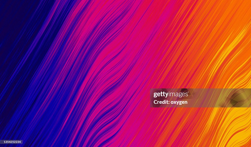 Abstract Rainbow Curved Lines Waves on Multi Colored Distorted Rainbow Lines Background