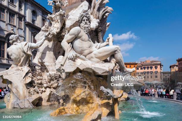 Rome, Italy, Piazza Navona. Fontana dei Quattro Fiumi or Fountain of the Four Rivers created by Gian Lorenzo Bernini. The historic center of Rome is...