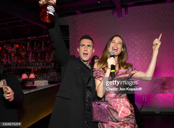 Co-founders, Adam Levine and Behati Prinsloo, host CALIROSA Tequila’s launch party at Ysabel in Los Angeles on November 18, 2021 in West Hollywood,...