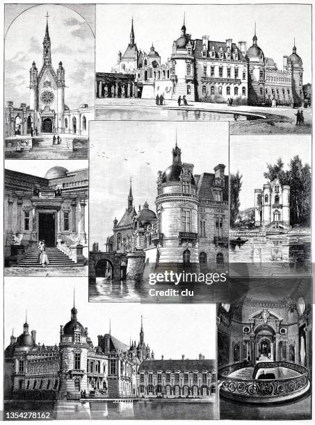 schloss chantilly, frankreich - chantilly picardie stock-grafiken, -clipart, -cartoons und -symbole