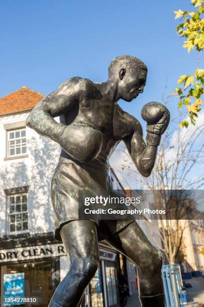 Statue sculpture of boxer Randolph Adolphus Turpin in town center, Warwick, England, UK.