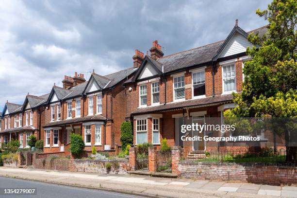 Semi-detached red brick Victorian villas, Ivory Street, Ipswich, Suffolk, England, UK.