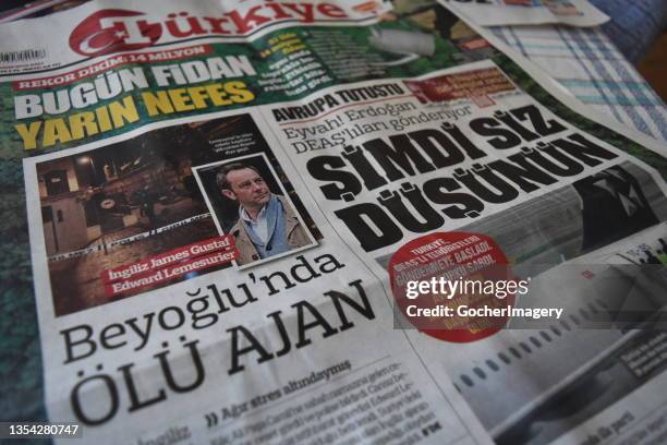 Pro-government daily newspaper Turkiye runs a portrait of British James Gustaf Edward Le Mesurier, former MI6 agent and co-founder of the White...