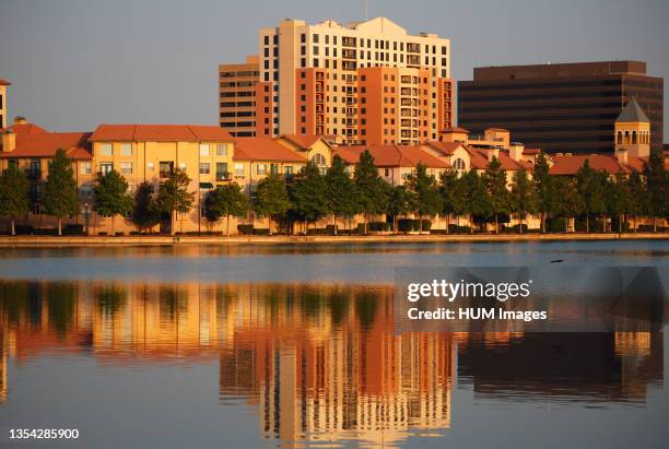 Apartment buidlings along Lake Carolyn in the Las Colinas area of Irving, Texas. The area has seen massive building, and the lake has been made...
