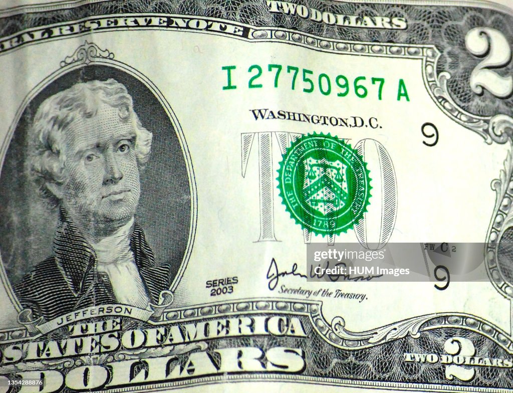 Close up of an U.S. two dollar bill