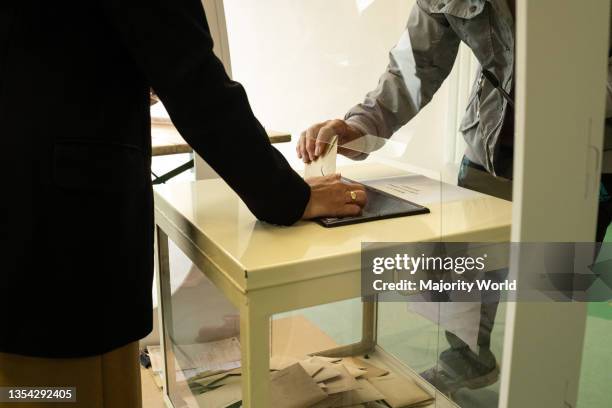 Polling for the regional and departmental elections. Dinan, Brittany, France.