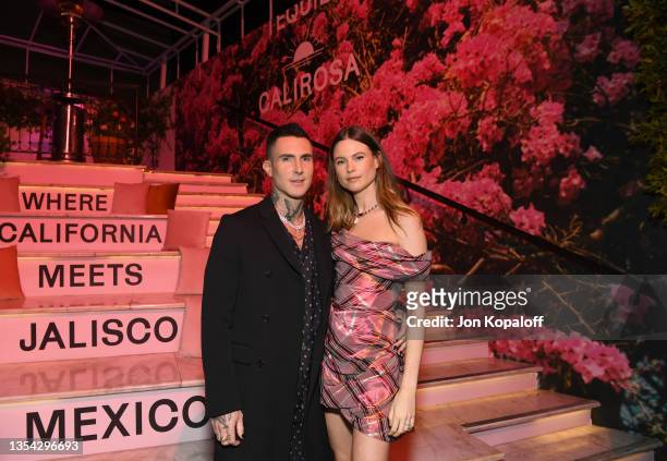 Co-founders, Adam Levine and Behati Prinsloo, host CALIROSA Tequila’s launch party at Ysabel in Los Angeles on November 18, 2021 in West Hollywood,...
