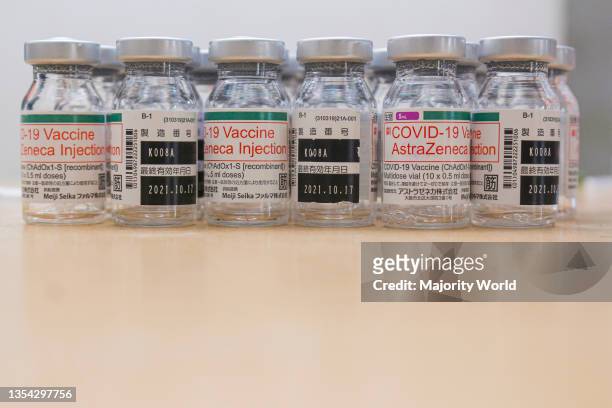 Empty vials of Covid-19 ASTRAZENECA vaccine at the Sylhet City Corporation premises. The effects of the delta variant of the coronavirus are...