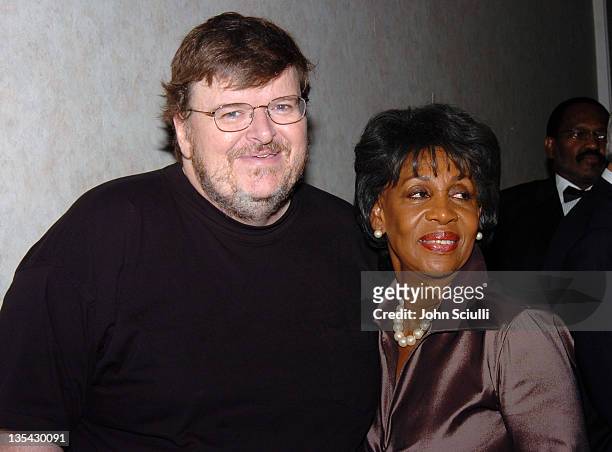 Michael Moore and Congresswoman Maxine Waters during Rainbow Push Coalition Dinner to Celebrate Rev. Jesse Jackson at Beverly Hilton Hotel in Beverly...