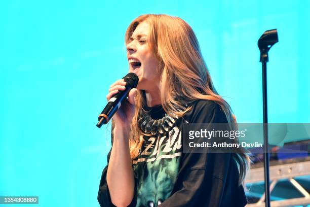 Becky Hill perforns during HITS Live 2021 at M&S Bank Arena on November 19, 2021 in Liverpool, England.