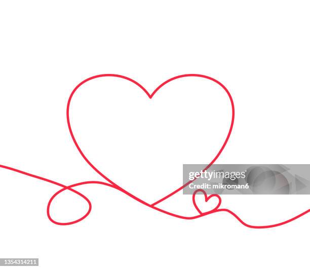 one line  drawing or illustration of two hearts in pink color - valentine card stock-fotos und bilder