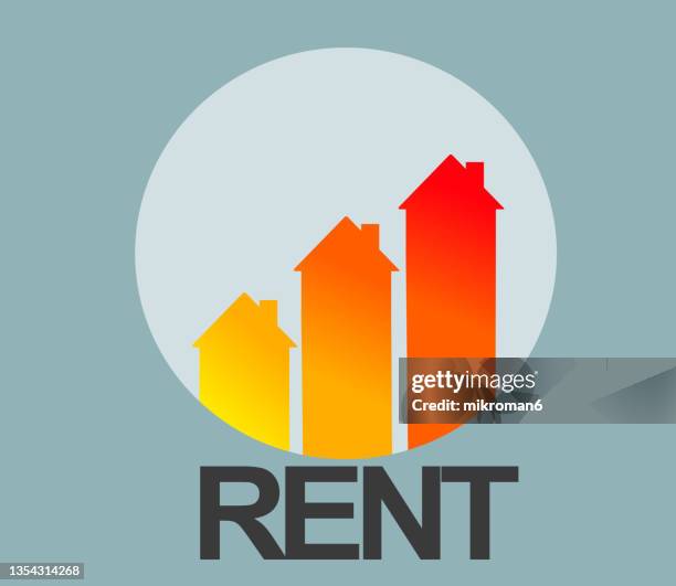 icon of a house showing inflation and growth of rent - property prices continue to increase stock pictures, royalty-free photos & images