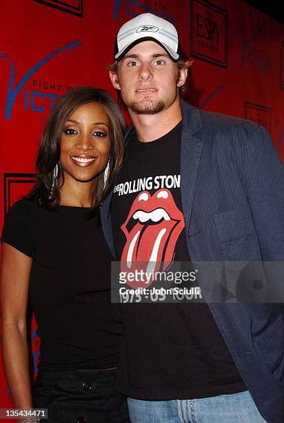 Shaun Robinson and Andy Roddick during Tom Brady and ESPN Host "Fight For Victory" Pre-Party for the 12th Annual ESPY Awards at Playboy Mansion in...