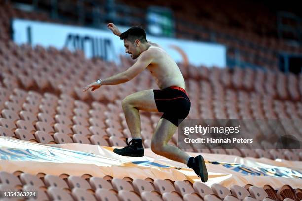 Streaker runs through the stands during the Bunnings NPC Premiership Final match between Waikato and Tasman at FMG Stadium Waikato, on November 20 in...