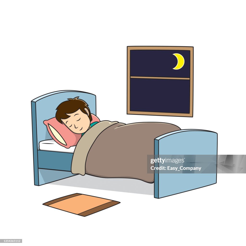 Vector illustration of a children's activity coloring book page with a picture of a sleeping boy.