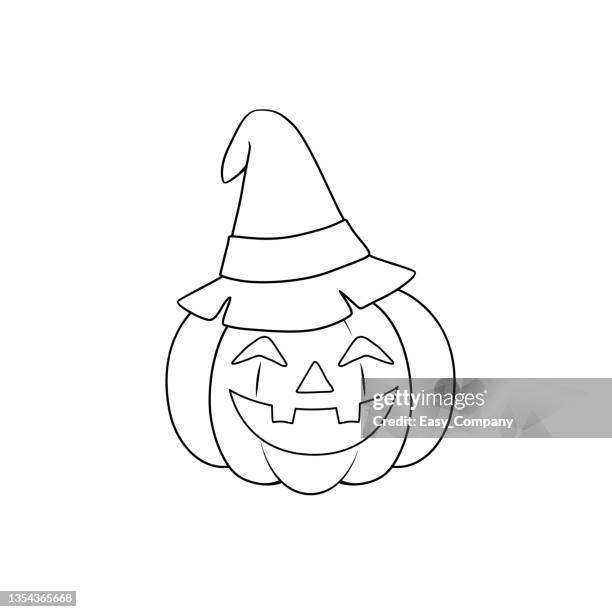 black and white vector illustration of a children's activity coloring book page with pictures of halloween pumpkin. - colouring stock illustrations