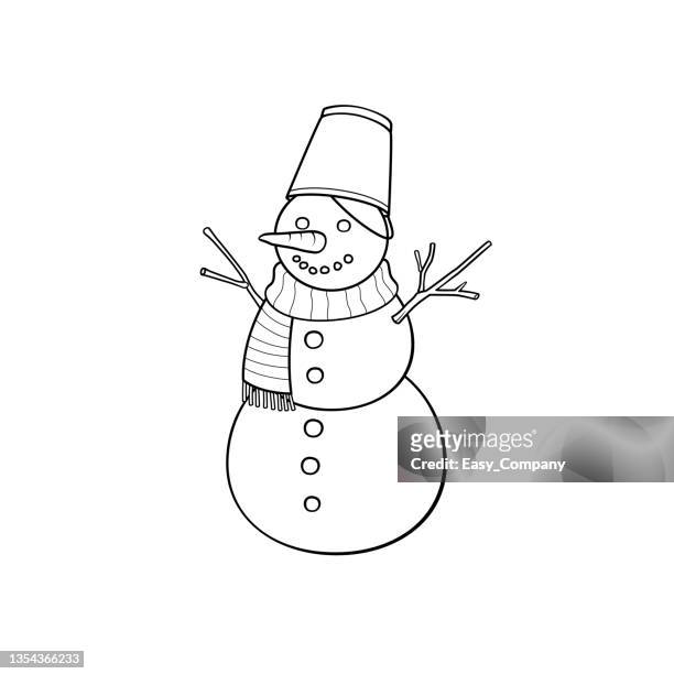 black and white vector illustration of a children's activity coloring book page with pictures of season snowman. - colouring stock illustrations