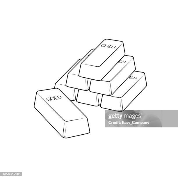 schwarz-weiß-vektorillustration einer malbuchseite für kinderaktivitäten mit bildern aus gold. - goldbarren stock-grafiken, -clipart, -cartoons und -symbole
