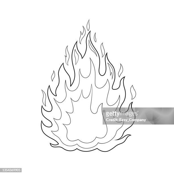 schwarz-weiß-vektorillustration einer ausmalbuchseite für kinderaktivitäten mit bildern des naturfeuers. - easy fire stock-grafiken, -clipart, -cartoons und -symbole