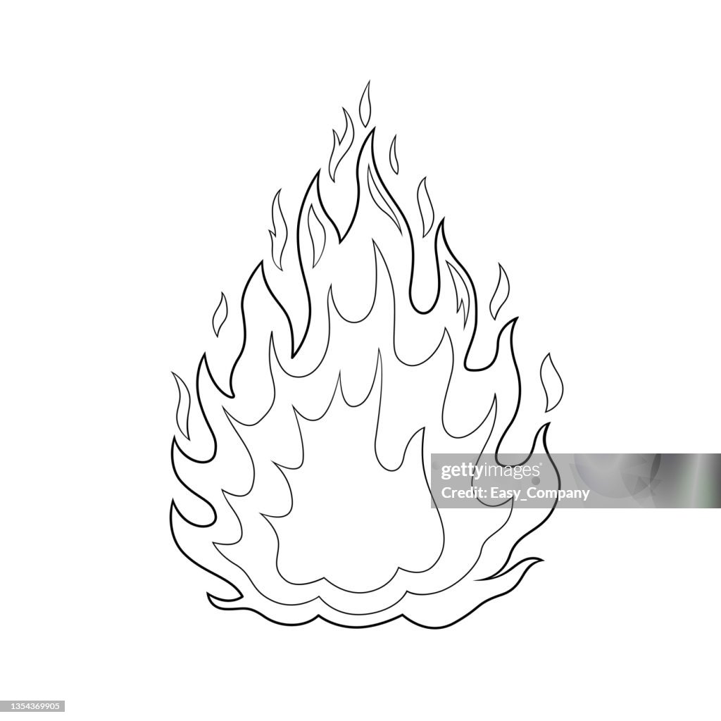 Black and white vector illustration of a children's activity coloring book page with pictures of Nature fire.