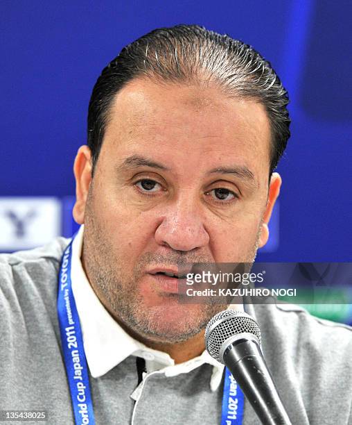 Tunisia's Esperance Sportive de Tunis coach Nabil Maaloul speaks during a press conference at the Toyota Stadium prior to team's official training...
