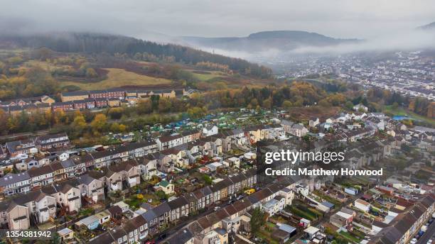 An aerial view of a residential area on November 15, 2021 in Tonypandy, Wales.