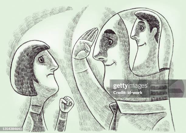 businessman saluting to woman - brutal honesty stock illustrations