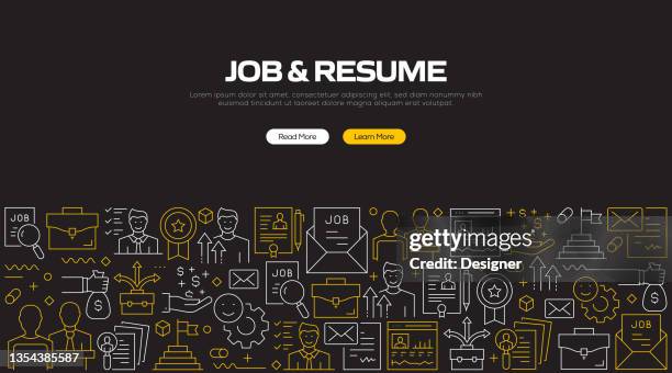 job and resume related modern line style vector illustration - job fair stock illustrations