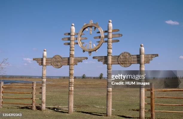 Us-Khatyn festival site, ceremonial gate, sculptor William Yakovlev, Yakutsk, Russia; 2002.