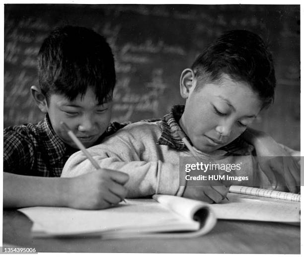 Tule Lake Relocation Center, Newell, California. Sixth grade pupils in th classroom 11/3/1942.