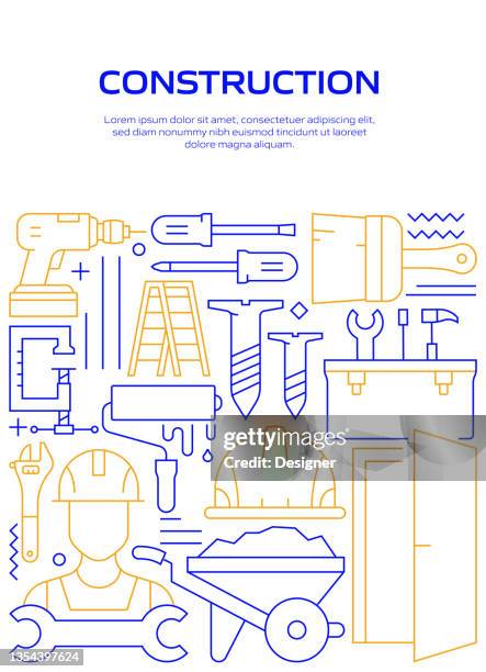 construction industry related modern line style vector illustration - electrical contractor stock illustrations