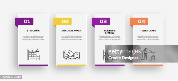 construction industry related process infographic template. process timeline chart. workflow layout with linear icons - infographics stock illustrations