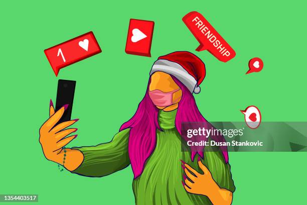 selfie message - woman selfie portrait stock illustrations