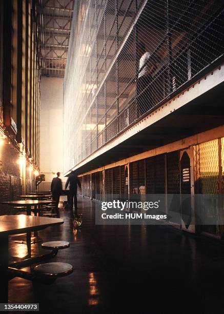 Prisoners inside a cell block at the U.S. Disciplinary Barracks, Fort Leavenworth.