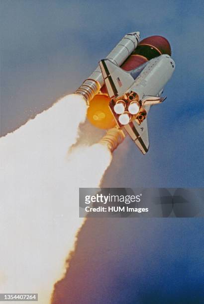 --- The space shuttle Columbia, with a seven-member crew aboard, soars toward a nine-day mission devoted to life sciences research. Launch was at...