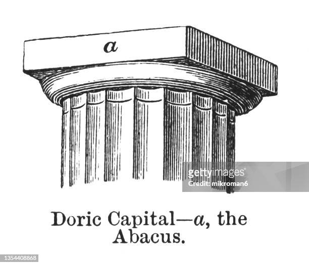 old engraved illustration of doric capital, doric order architecture - doric arches stock pictures, royalty-free photos & images