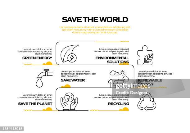 save the world related process infographic template. process timeline chart. workflow layout with linear icons - climate change infographic stock illustrations