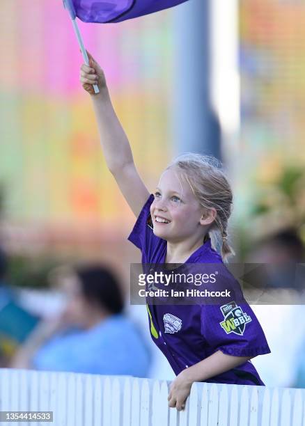 Hurricanes fan shows her support during the Women's Big Bash League match between the Hobart Hurricanes and the Sydney Thunder at Great Barrier Reef...