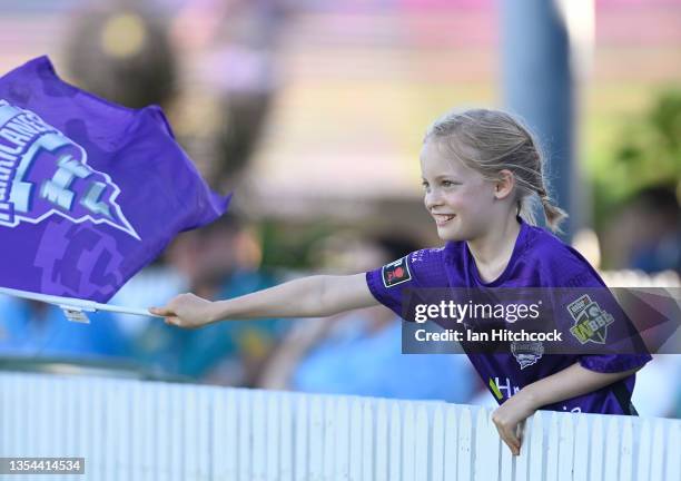 Hurricanes fan shows her support during the Women's Big Bash League match between the Hobart Hurricanes and the Sydney Thunder at Great Barrier Reef...