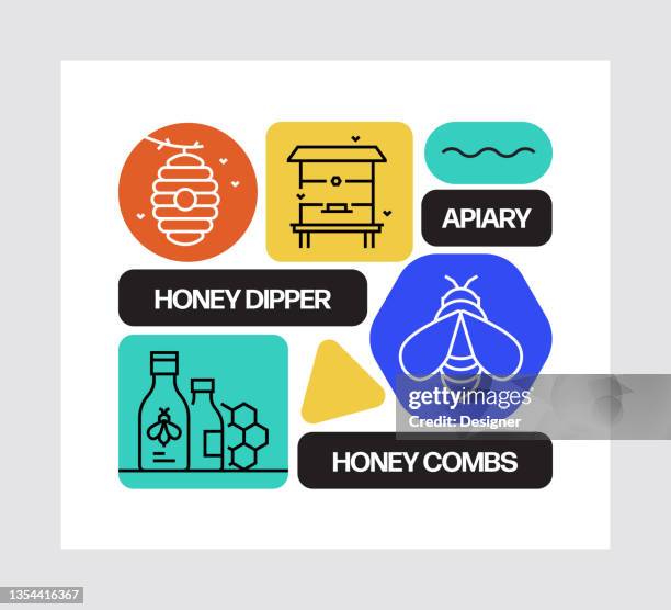 apiary concept, line style vector illustration - bees working stock illustrations